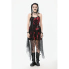 Darkinlove Women's Grunge Red Tie-dye Slip Dress with Mesh Hem