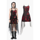 Darkinlove Women's Grunge Red Tie-dye Slip Dress with Mesh Hem
