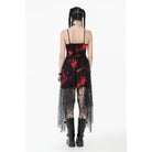 Darkinlove Women's Grunge Red Tie-dye Slip Dress with Mesh Hem