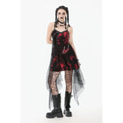 Darkinlove Women's Grunge Red Tie-dye Slip Dress with Mesh Hem