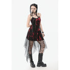 Darkinlove Women's Grunge Red Tie-dye Slip Dress with Mesh Hem