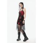 Darkinlove Women's Grunge Red Tie-dye Slip Dress with Mesh Hem