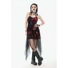 Darkinlove Women's Grunge Red Tie-dye Slip Dress with Mesh Hem