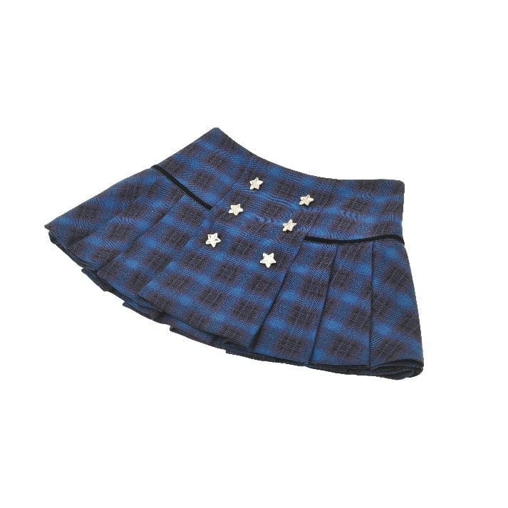 Darkinlove Women's Grunge Stars Plaid Short Skirt Blue