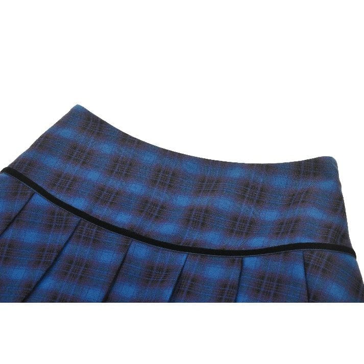 Darkinlove Women's Grunge Stars Plaid Short Skirt Blue