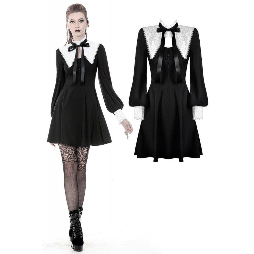 Darkinlove Women's Lolita Black&White Bow Neck Dresses