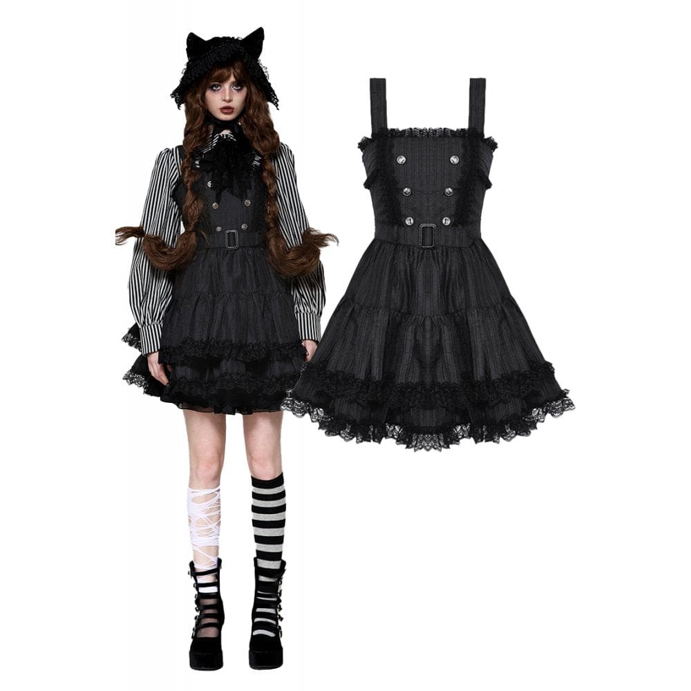 Darkinlove Women's Lolita Buttons Lace Suspender Skirt