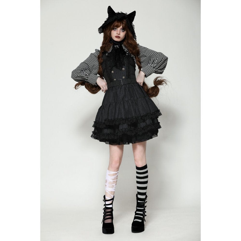 Darkinlove Women's Lolita Buttons Lace Suspender Skirt