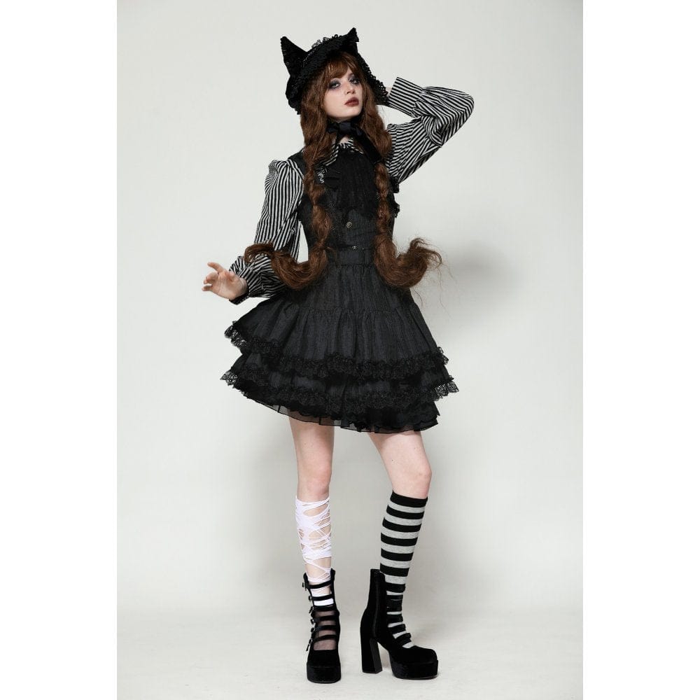 Darkinlove Women's Lolita Buttons Lace Suspender Skirt