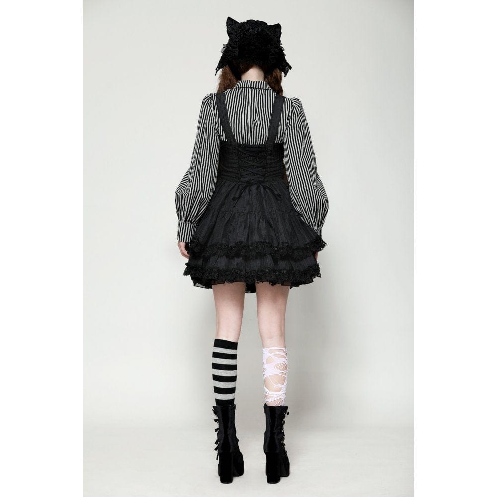 Darkinlove Women's Lolita Buttons Lace Suspender Skirt