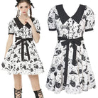 Darkinlove Women's Lolita Cat Printed Peter Pan Collar Short Dresses with Belt