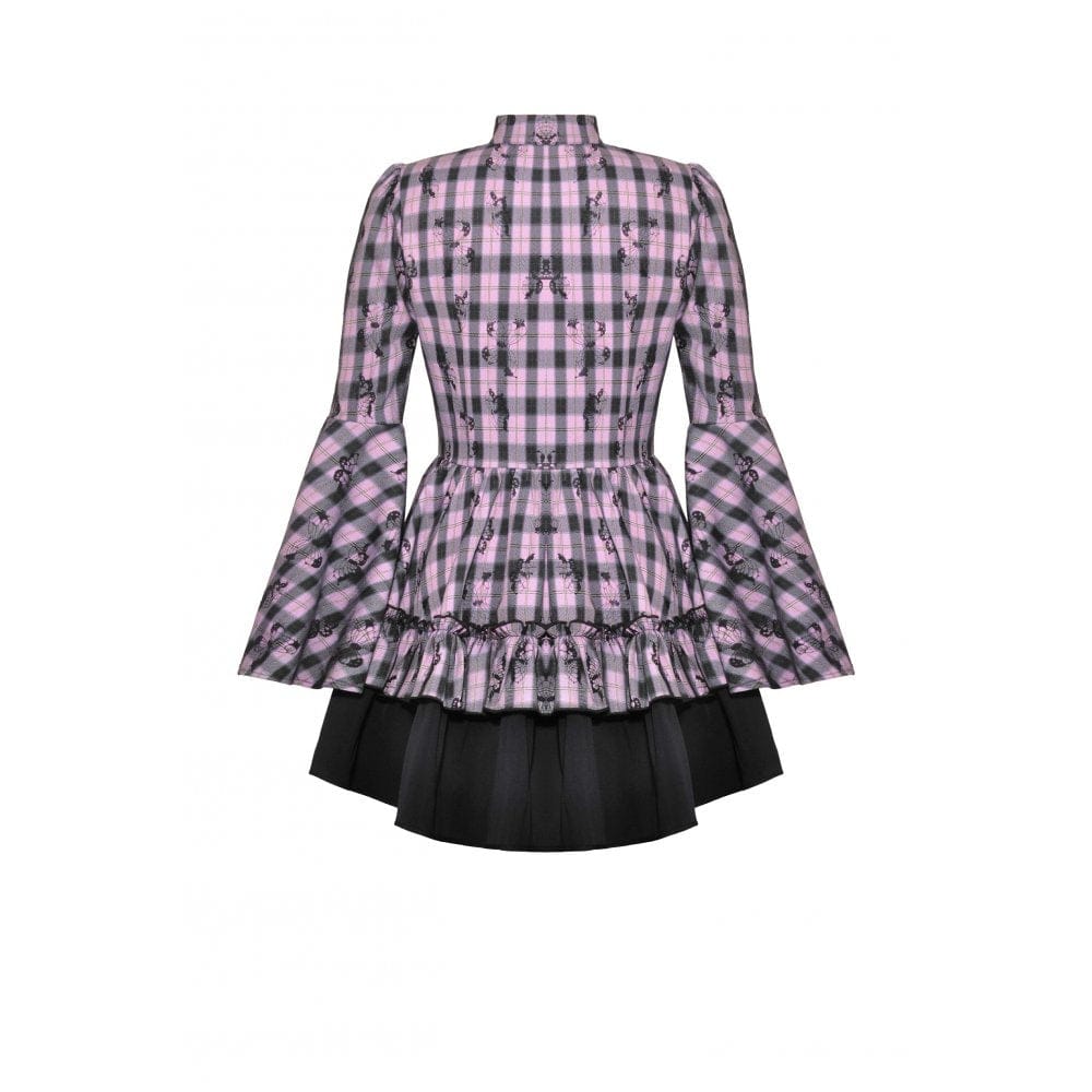 Darkinlove Women's Lolita Contrast Color Ruffled Plaid Homecoming Dress