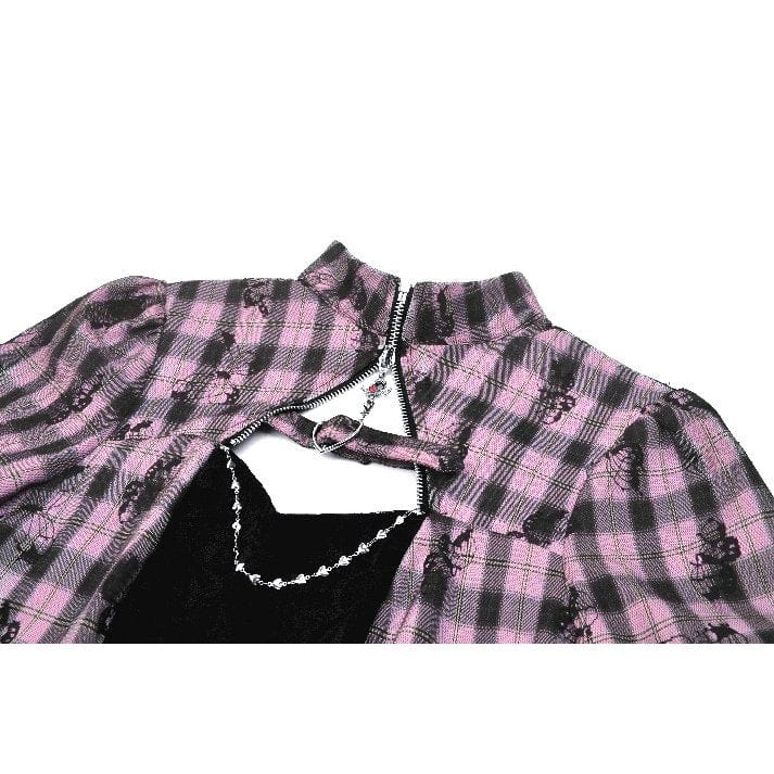 Darkinlove Women's Lolita Contrast Color Ruffled Plaid Homecoming Dress