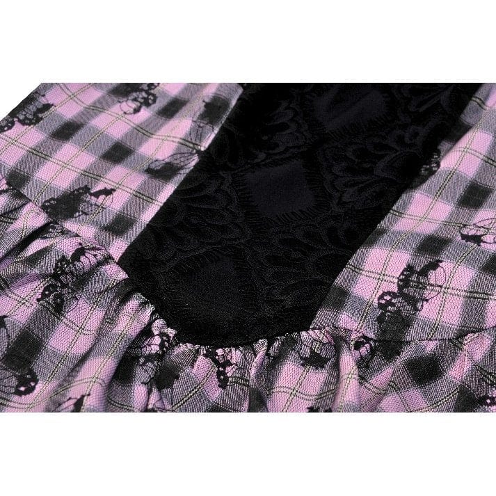 Darkinlove Women's Lolita Contrast Color Ruffled Plaid Homecoming Dress