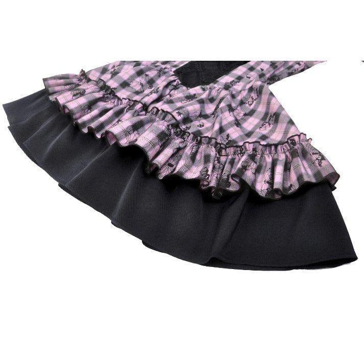 Darkinlove Women's Lolita Contrast Color Ruffled Plaid Homecoming Dress
