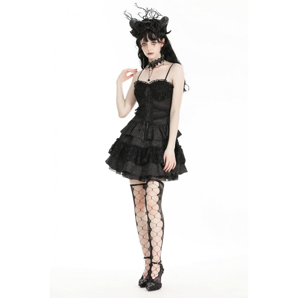 Darkinlove Women's Lolita Lace Splice Ruffled Party Slip Dress