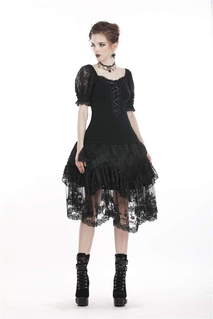 Darkinlove Women's Lolita Lacing Puff Short Sleeved Lace Tops