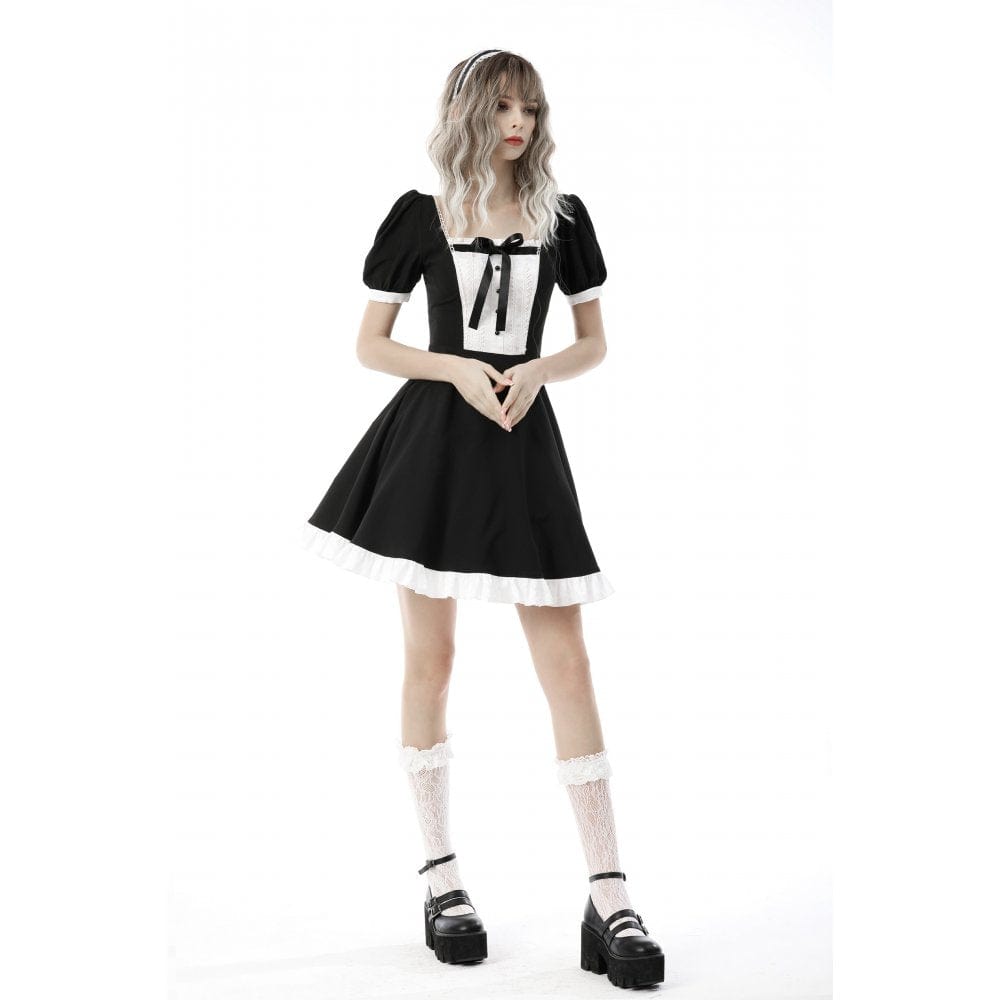 Darkinlove Women's Lolita Puff Sleeved Maid Dress Cosplay Costume