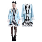 Darkinlove Women's Lolita Ruffle Argyle Pattern Doll Collar Long Sleeved Short Dress