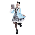 Darkinlove Women's Lolita Ruffle Argyle Pattern Doll Collar Long Sleeved Short Dress
