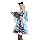 Darkinlove Women's Lolita Ruffle Argyle Pattern Doll Collar Long Sleeved Short Dress