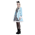 Darkinlove Women's Lolita Ruffle Argyle Pattern Doll Collar Long Sleeved Short Dress