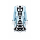 Darkinlove Women's Lolita Ruffle Argyle Pattern Doll Collar Long Sleeved Short Dress