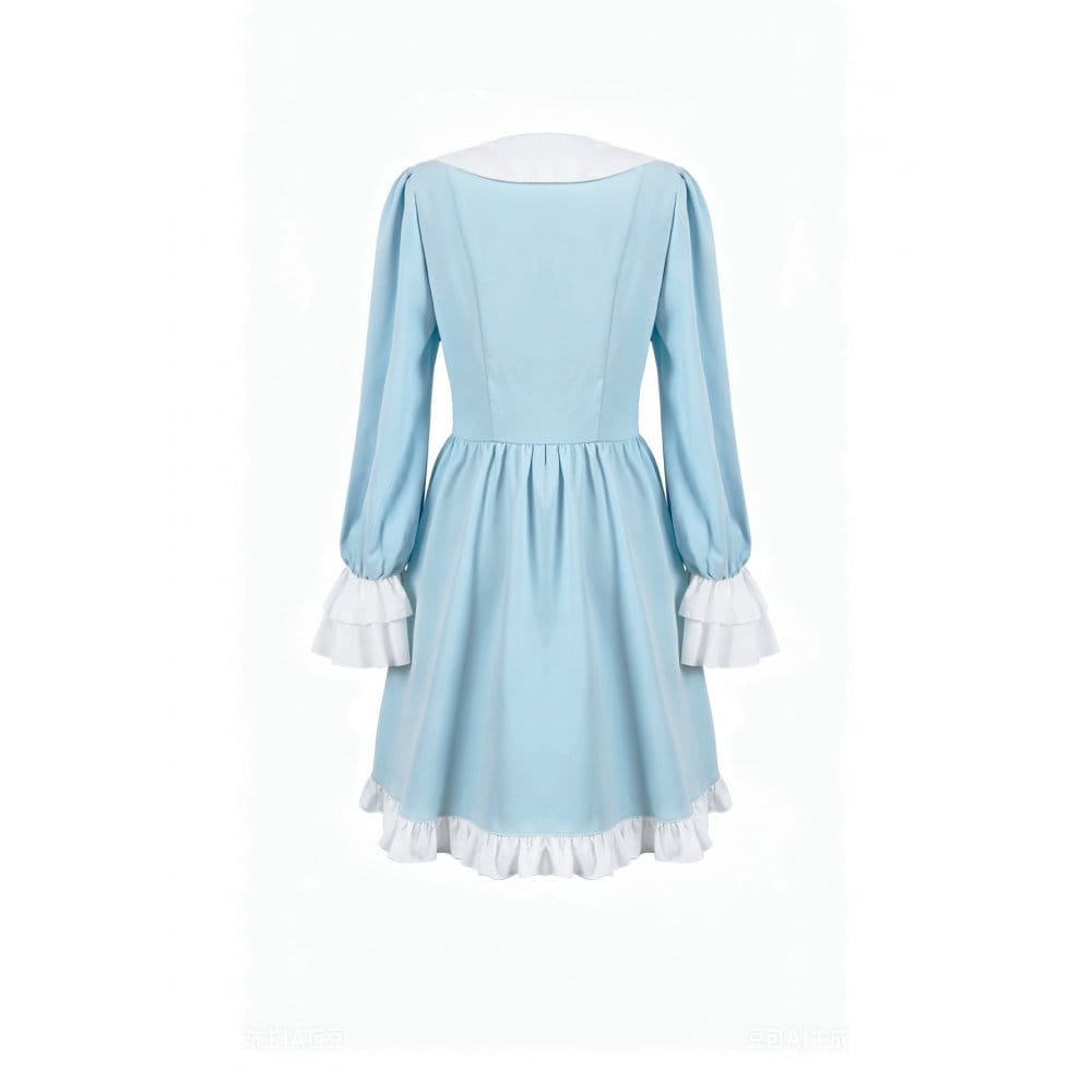 Darkinlove Women's Lolita Ruffle Argyle Pattern Doll Collar Long Sleeved Short Dress