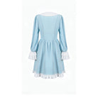 Darkinlove Women's Lolita Ruffle Argyle Pattern Doll Collar Long Sleeved Short Dress