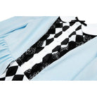 Darkinlove Women's Lolita Ruffle Argyle Pattern Doll Collar Long Sleeved Short Dress