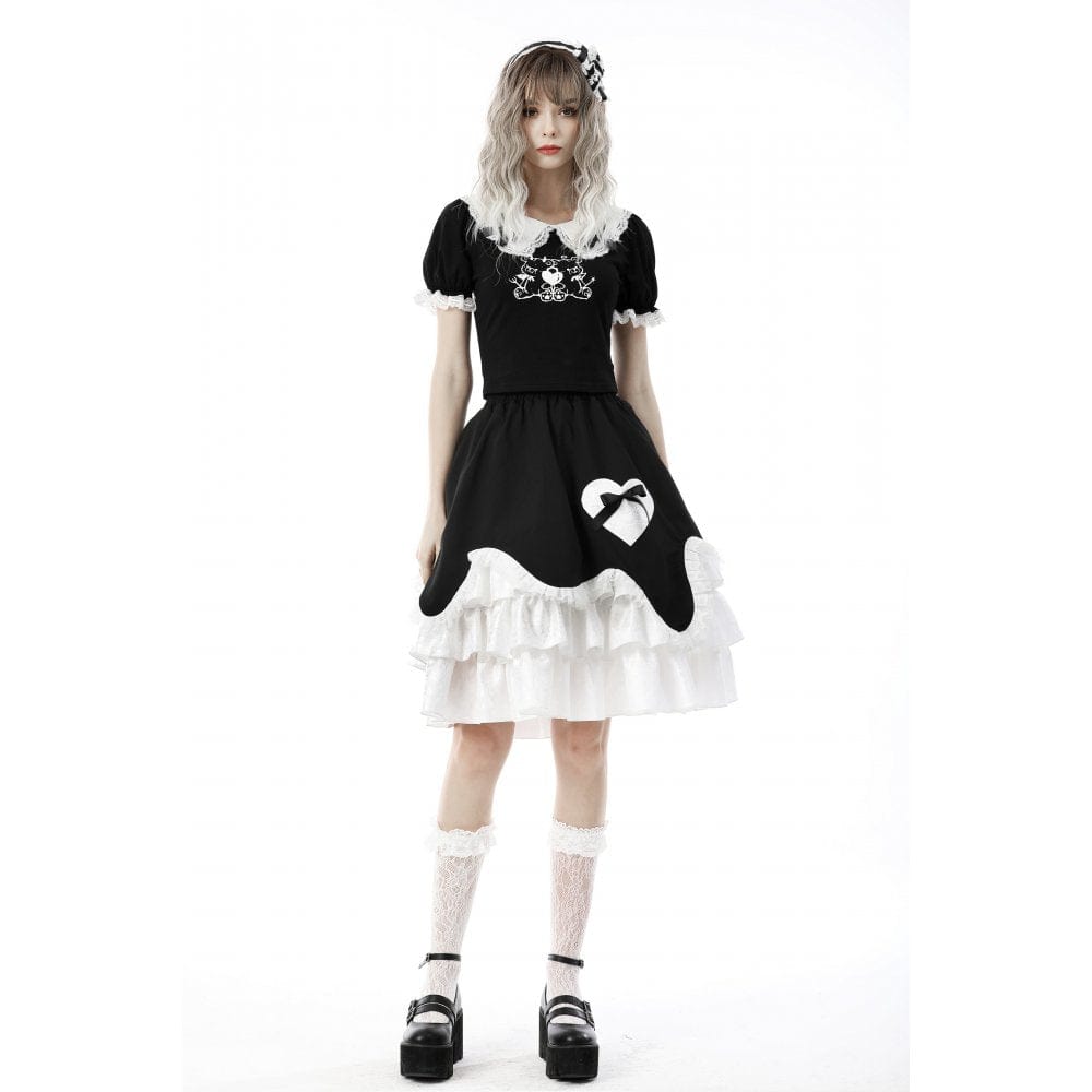 Darkinlove Women's Lolita Two Little Bear Midriff-baring Doll Shirt