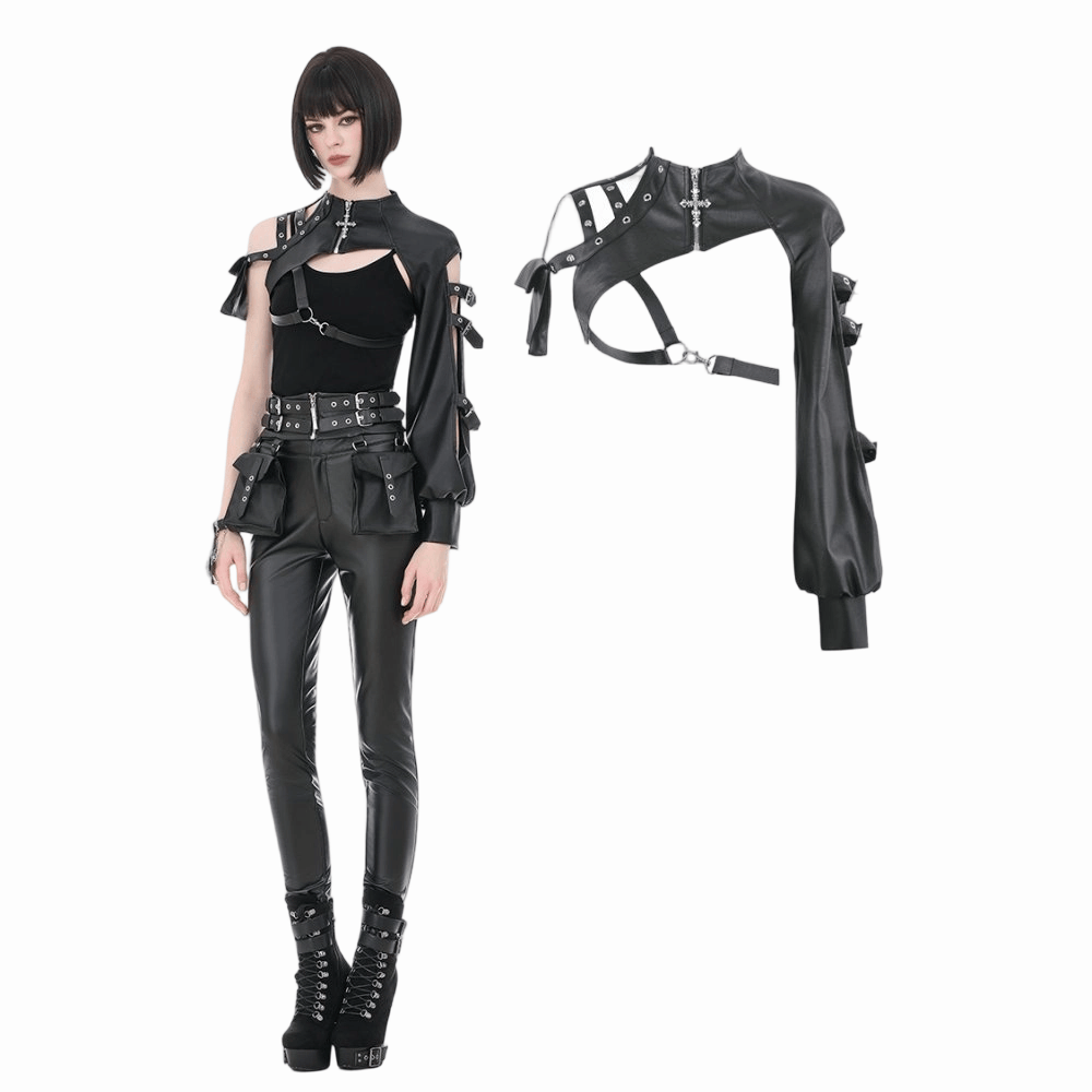 Darkinlove Women's Punk Asymmetric Eyelet Buckle-up Strap Cutout Cape