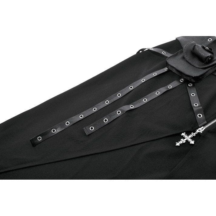 Darkinlove Women's Punk Asymmetric Eyelet Strappy Zip Long Skirt