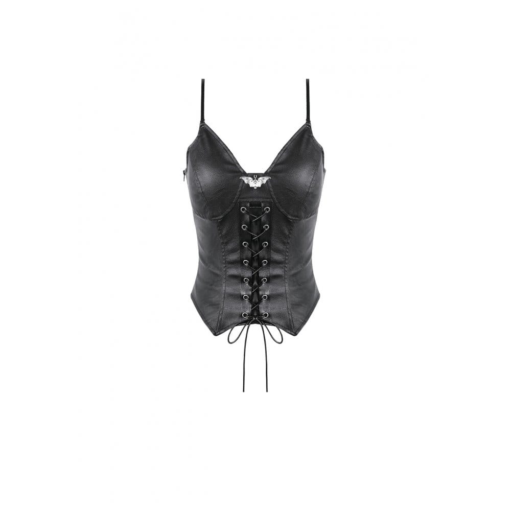Darkinlove Women's Punk Bat Decor Lace-up Crop Top