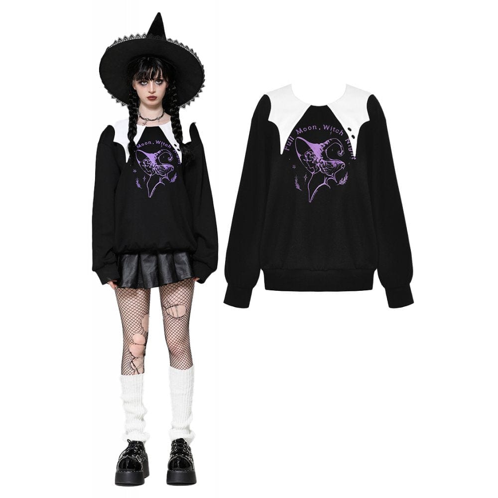 Darkinlove Women's Punk Batwing Sweatshirt Black White