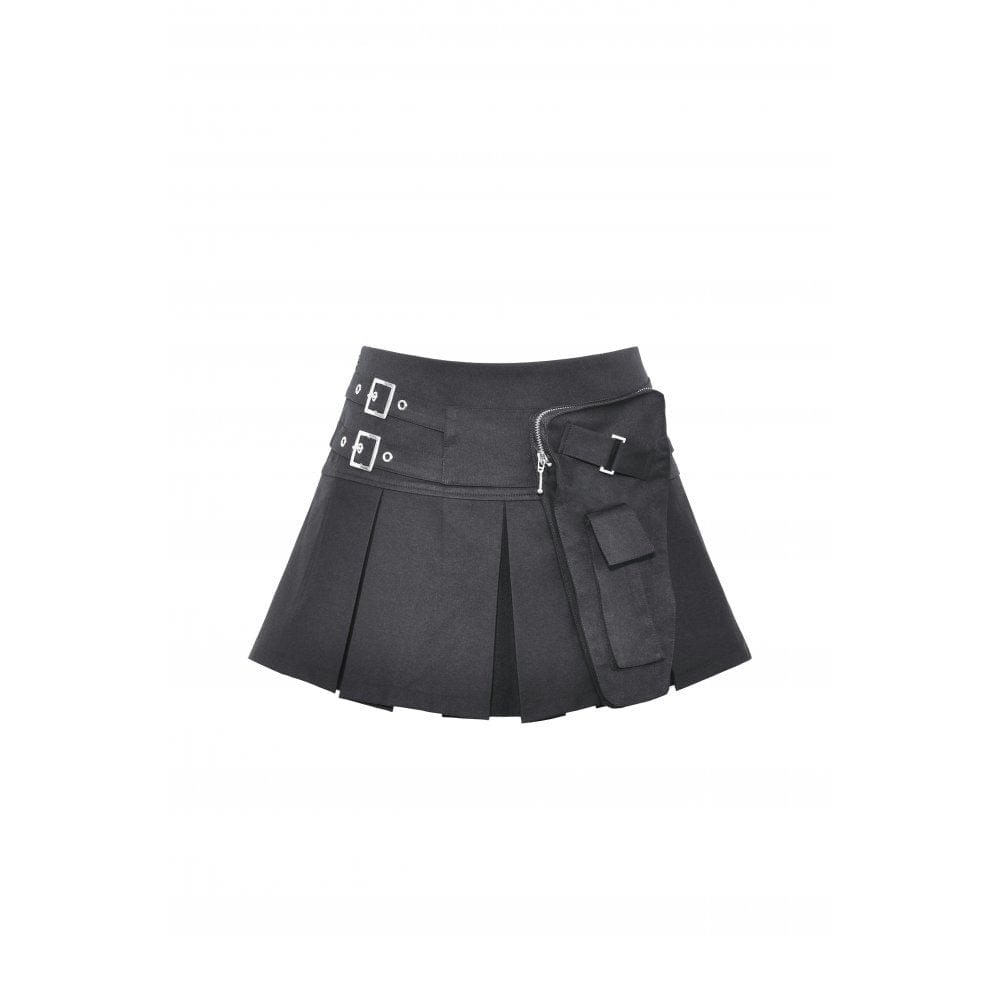 Darkinlove Women's Punk Big-pocket Buckle Pleated Skirt