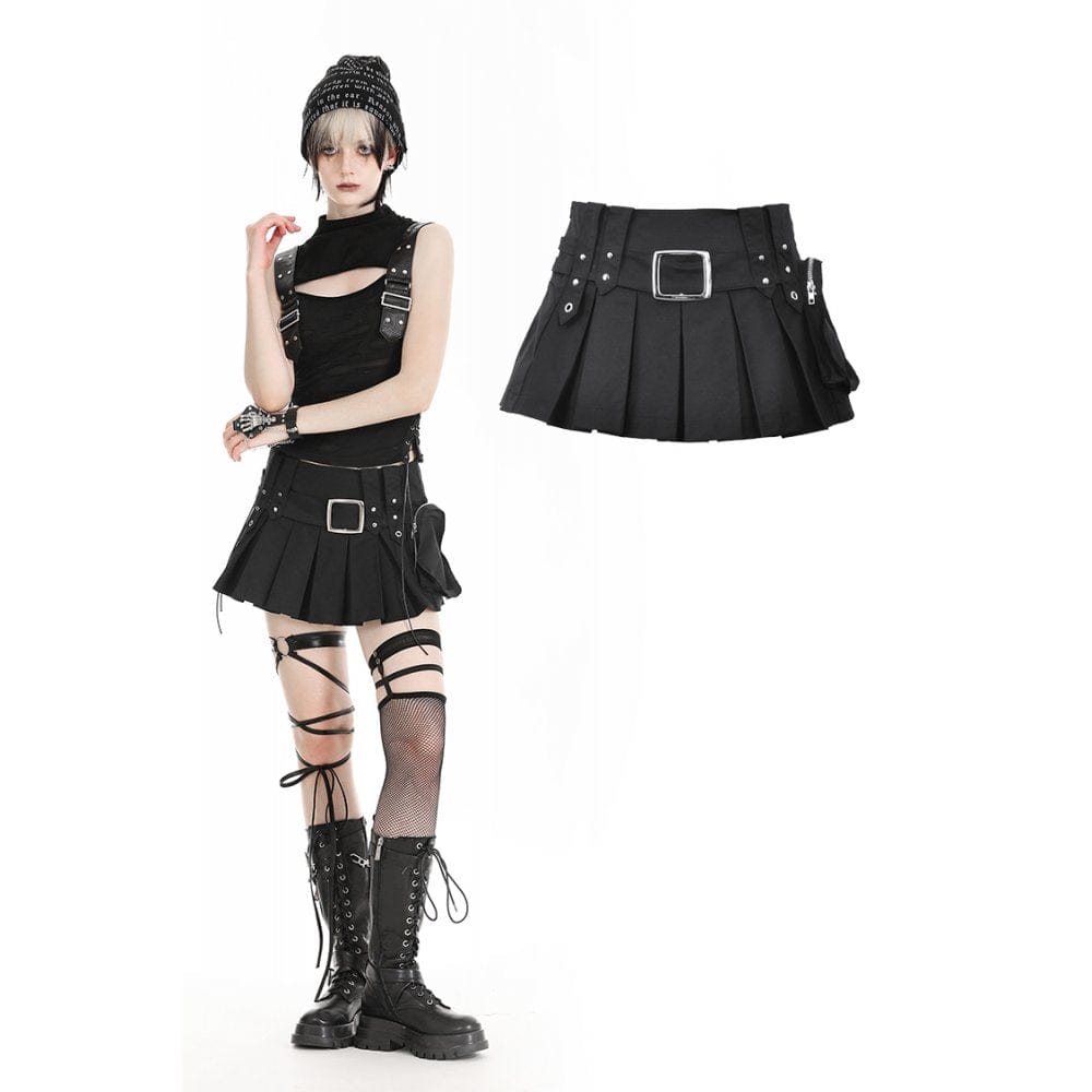 Darkinlove Women's Punk Big-pocket Pleated Skirt
