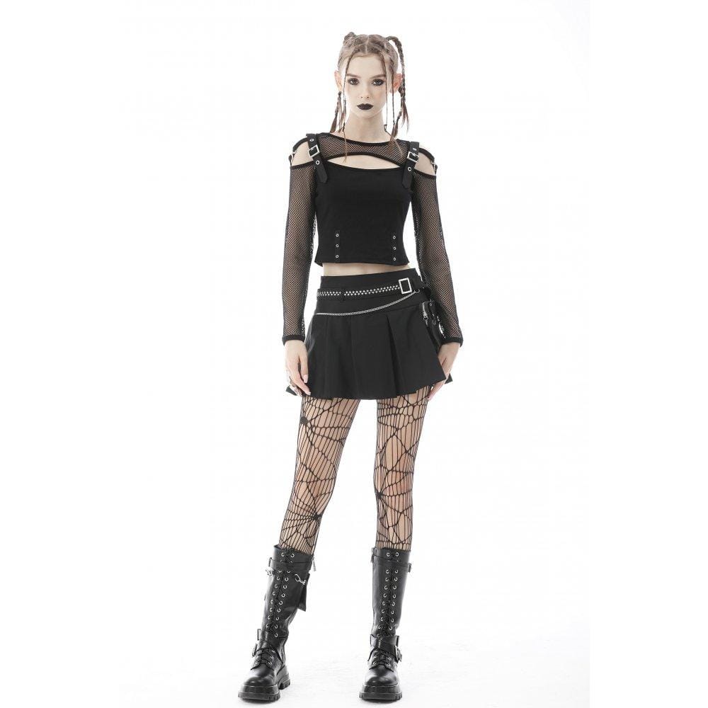 Darkinlove Women's Punk Big-pocket Pleated Skirt with Belt