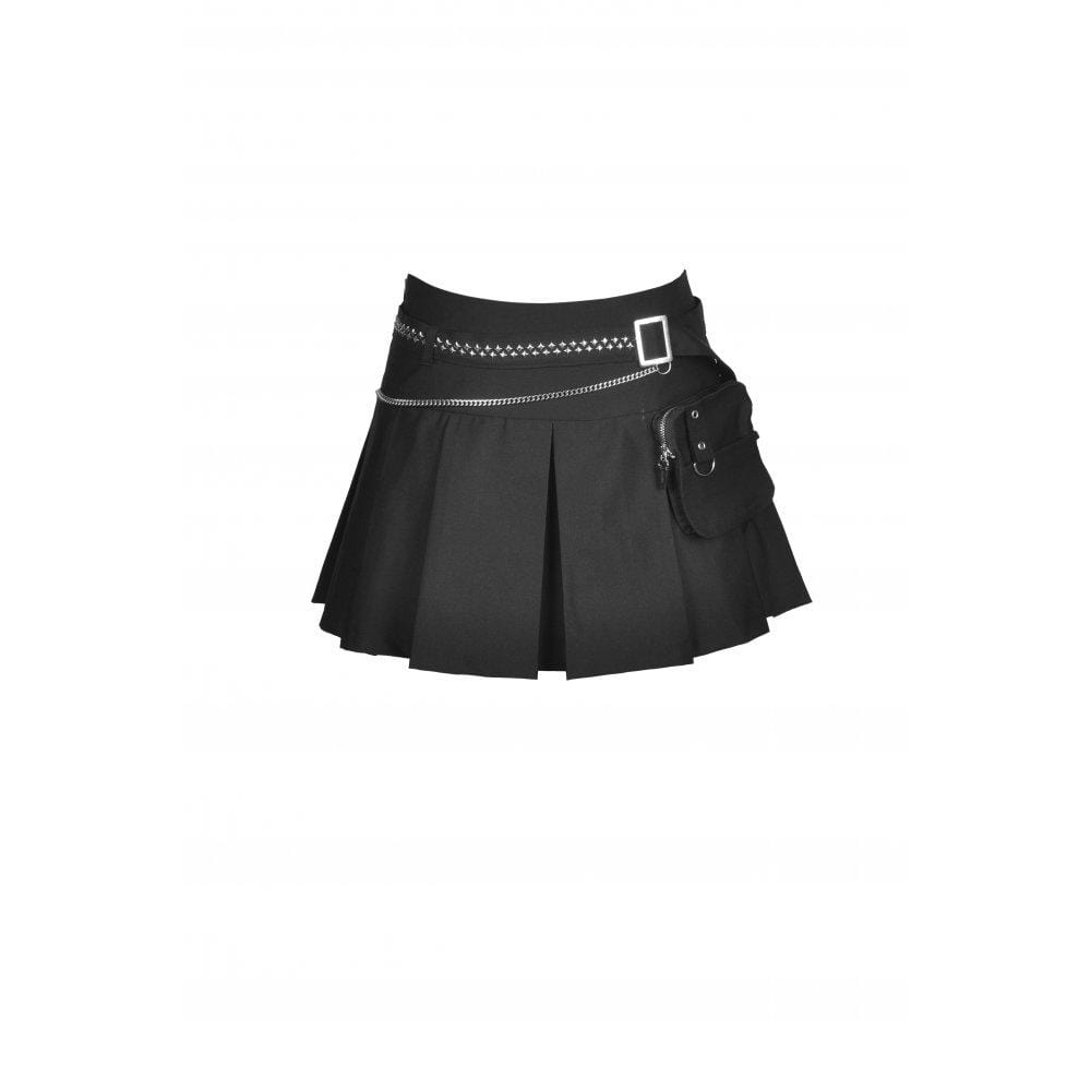 Darkinlove Women's Punk Big-pocket Pleated Skirt with Belt