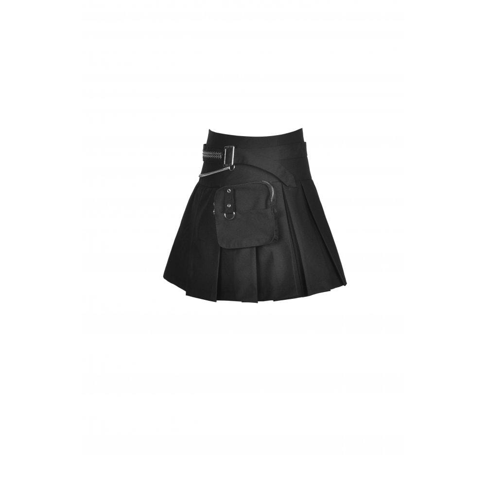 Darkinlove Women's Punk Big-pocket Pleated Skirt with Belt