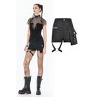 Darkinlove Women's Punk Big Pocket Zip Shorts with Leg Harness