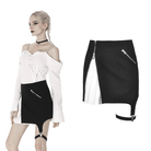 Darkinlove Women's Punk Black&White Side Irregular Short Skirts