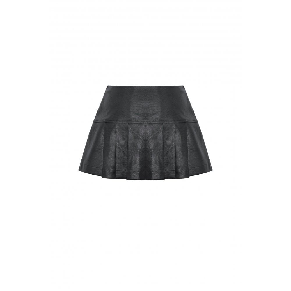 Darkinlove Women's Punk Buckle Faux Leather Pleated Skirt