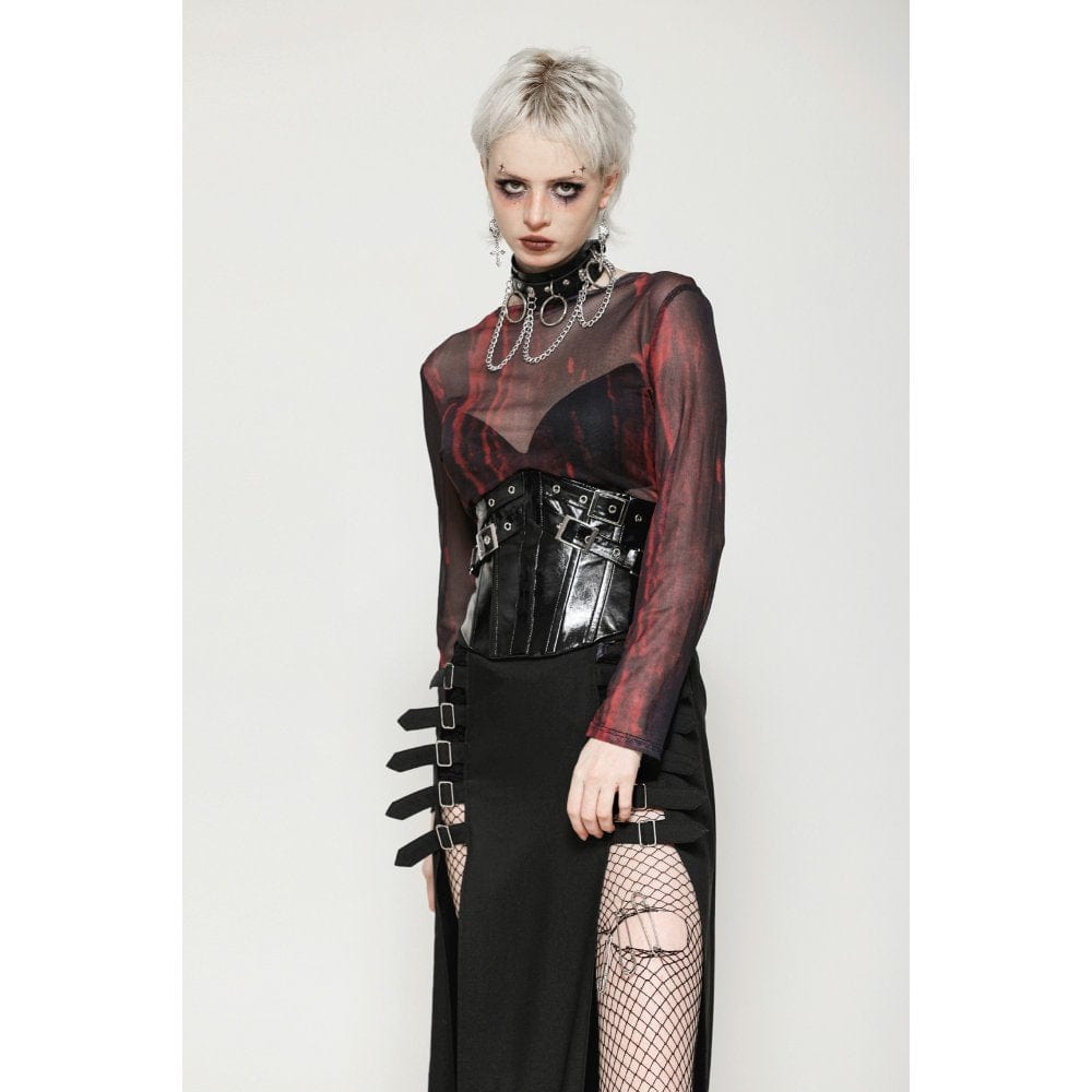 Darkinlove Women's Punk Buckle Patent Leather Underbust Corset