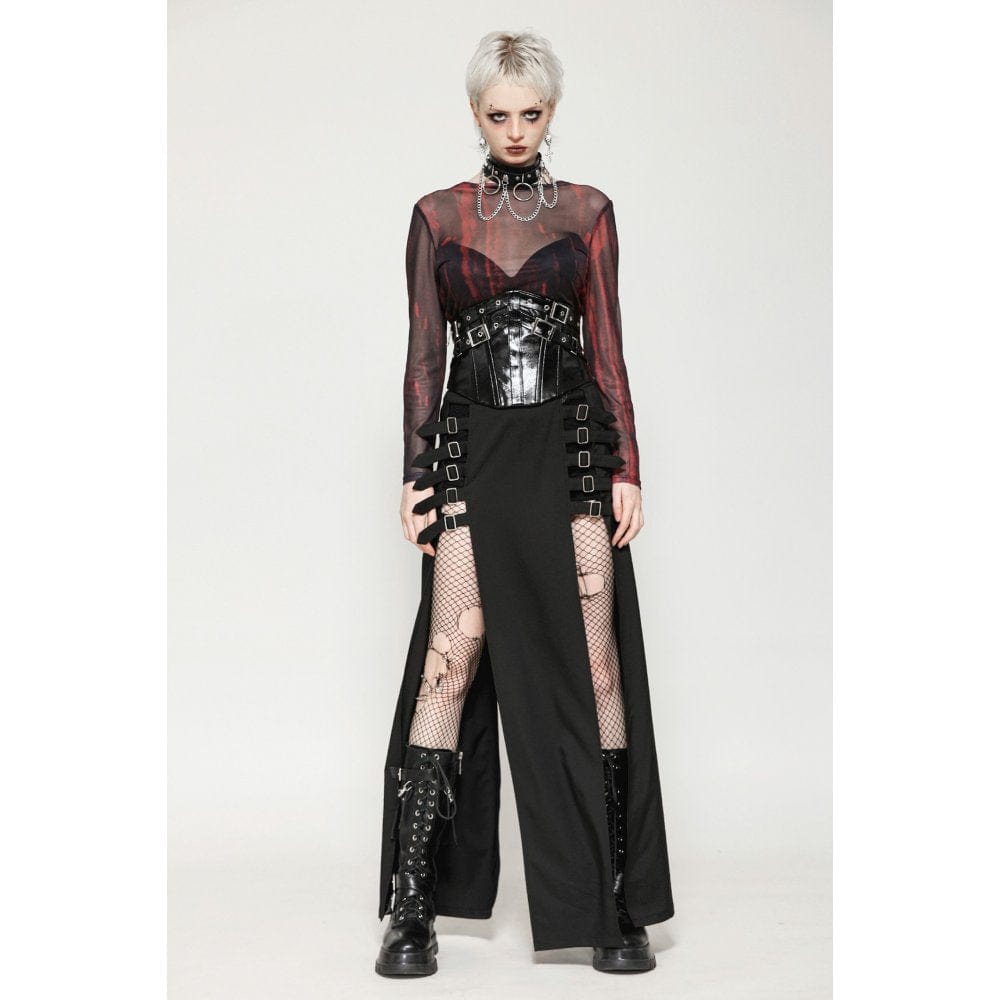 Darkinlove Women's Punk Buckle Patent Leather Underbust Corset