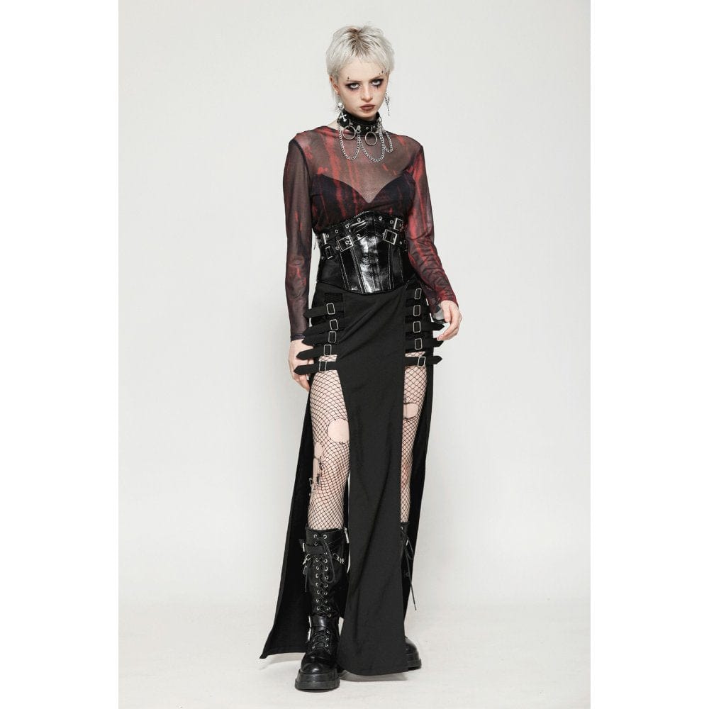 Darkinlove Women's Punk Buckle Patent Leather Underbust Corset