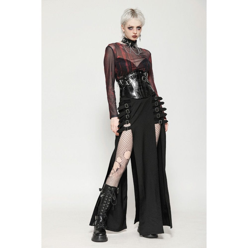 Darkinlove Women's Punk Buckle Patent Leather Underbust Corset