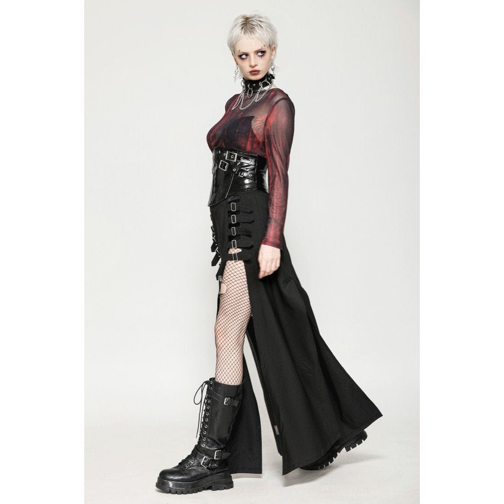 Darkinlove Women's Punk Buckle Patent Leather Underbust Corset
