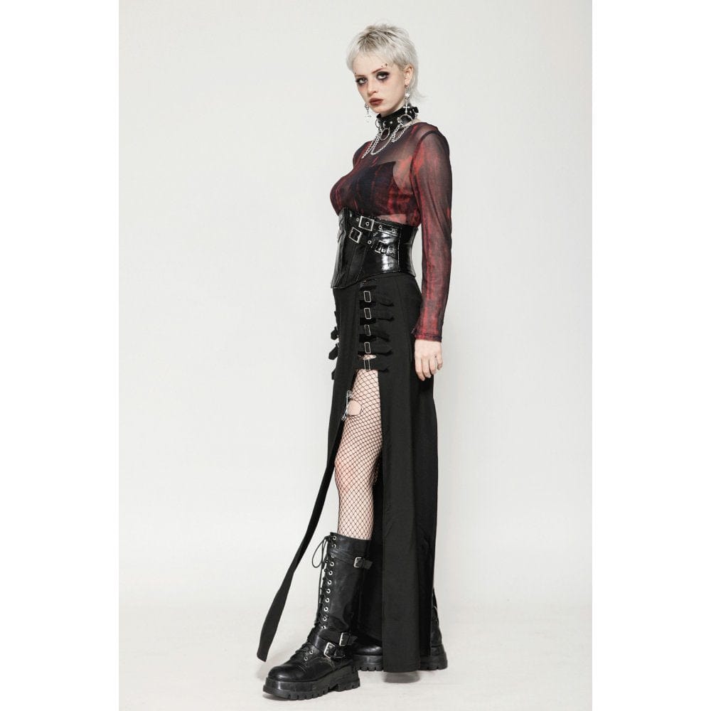 Darkinlove Women's Punk Buckle Patent Leather Underbust Corset