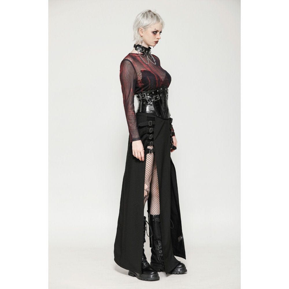 Darkinlove Women's Punk Buckle Patent Leather Underbust Corset